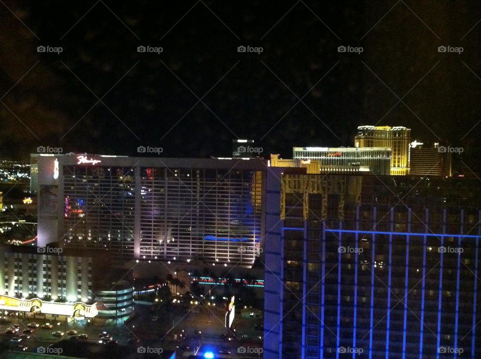 The nighttime skyline of hotels in Las Vegas. 