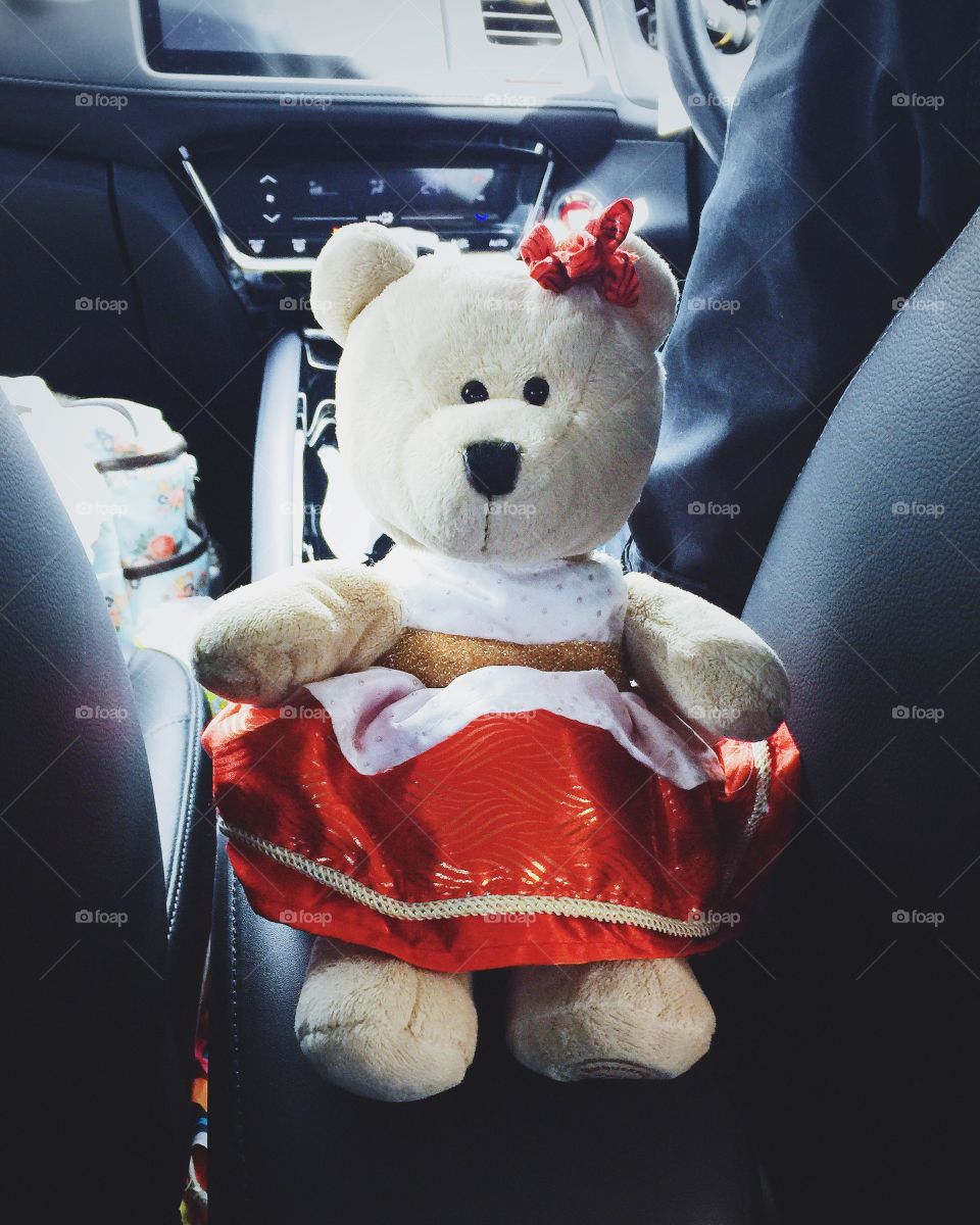 Teddy bear in red skirt