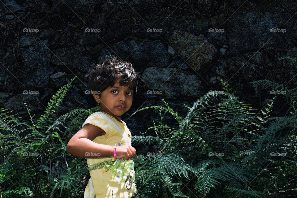 image of a little one playing with fern leaf