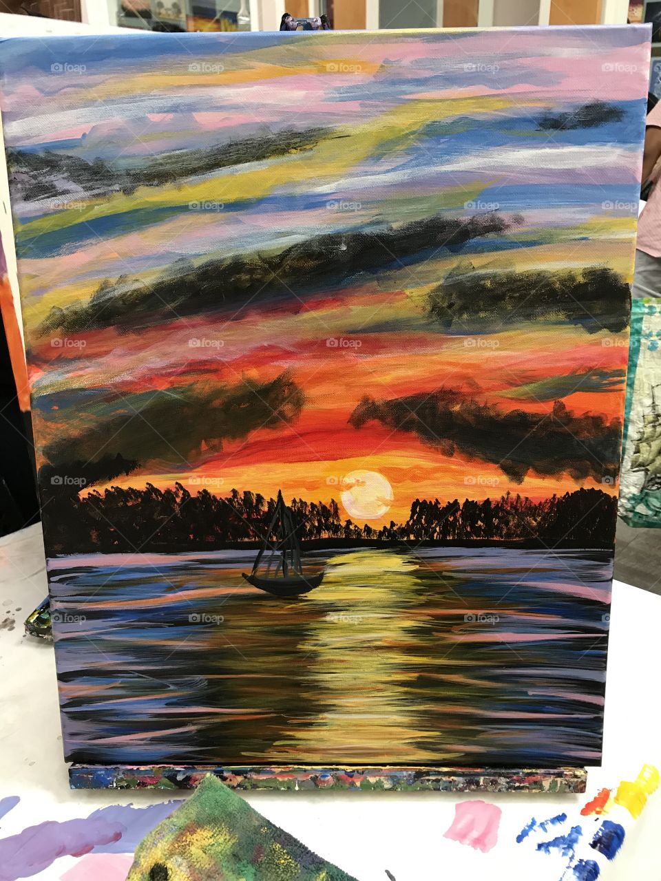 Paint art sky sunset boat water