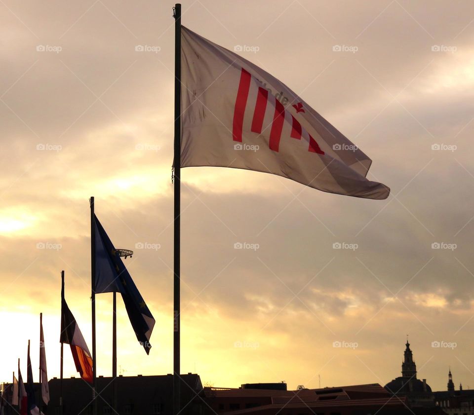 flags in sunset