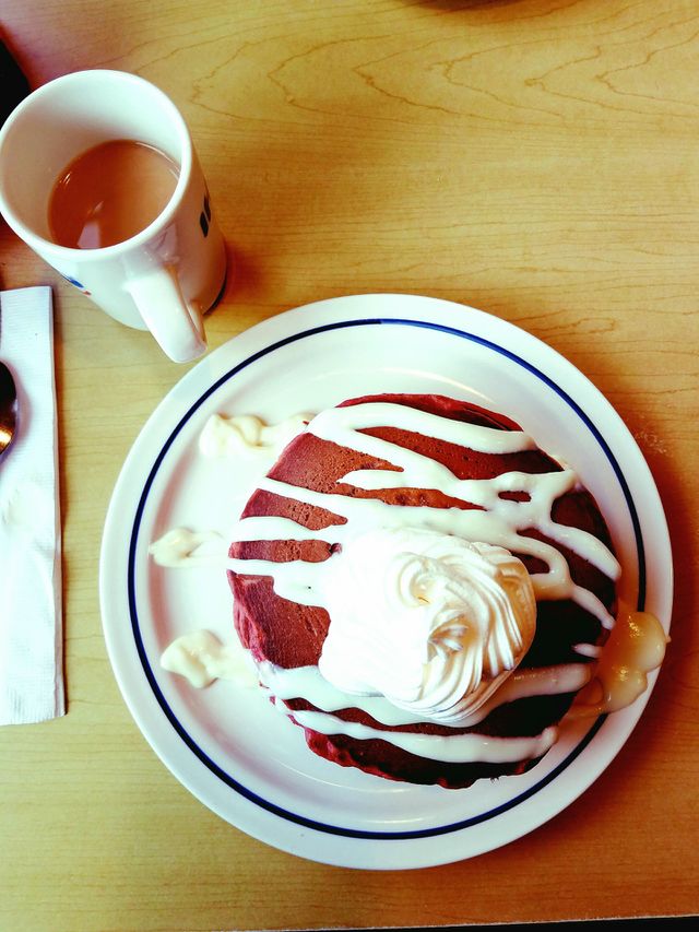 red velvet pancakes with cream cheese
