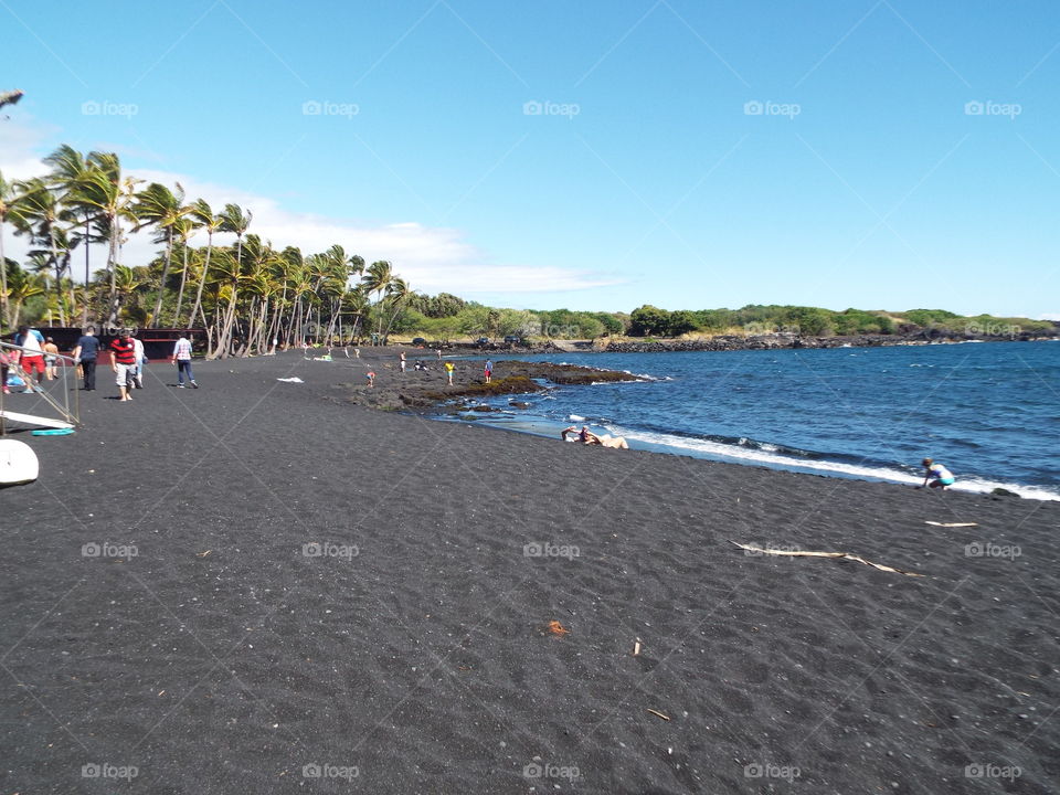 Black sand beach. Big island of Hawaii