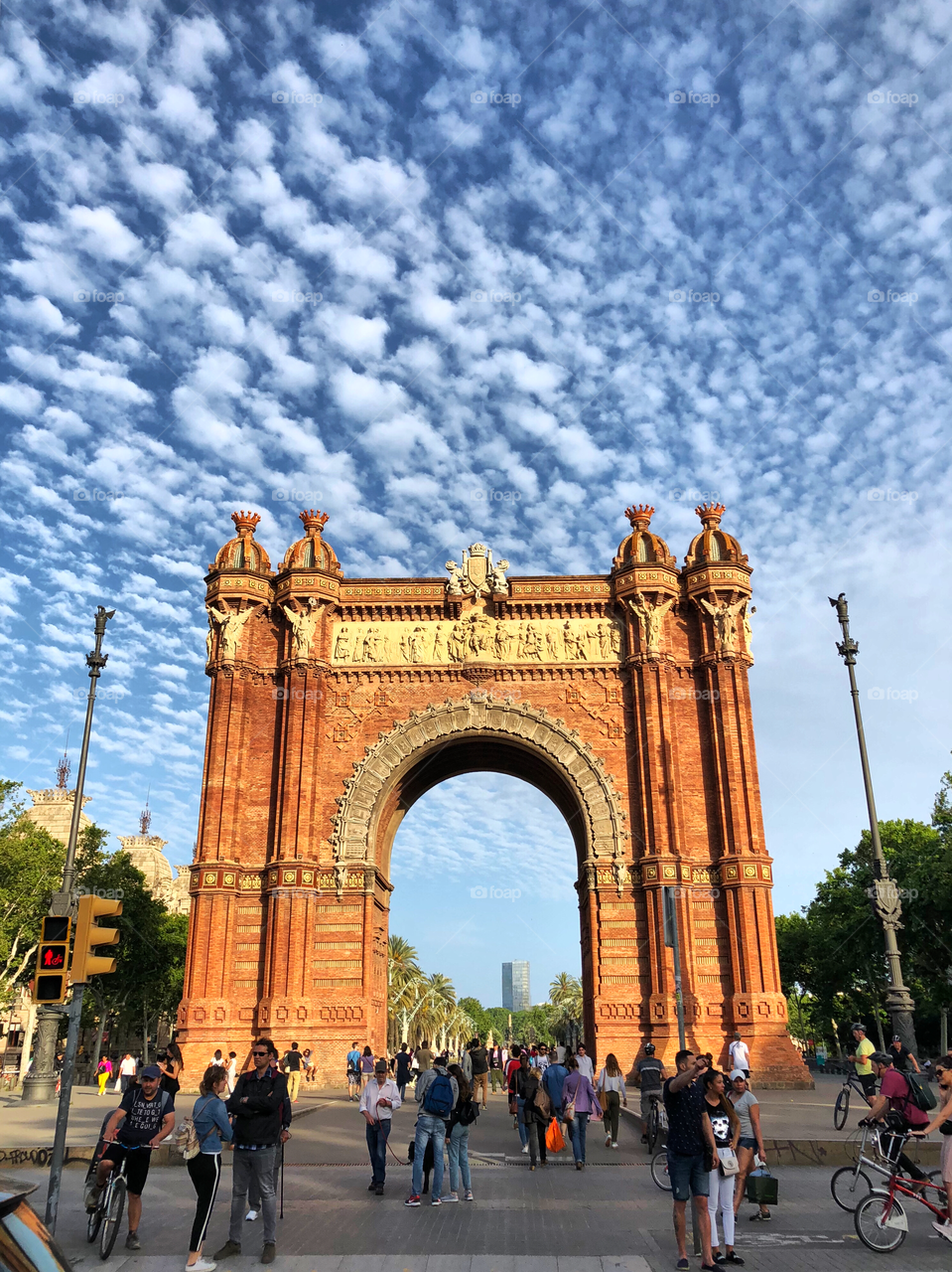 Arc de triomph barcelona with blue sky and beautiful clouds