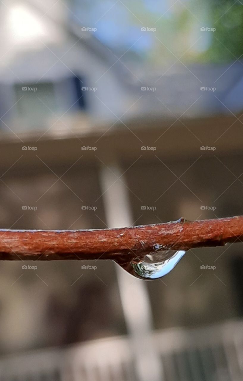 reflecting house in rain drop