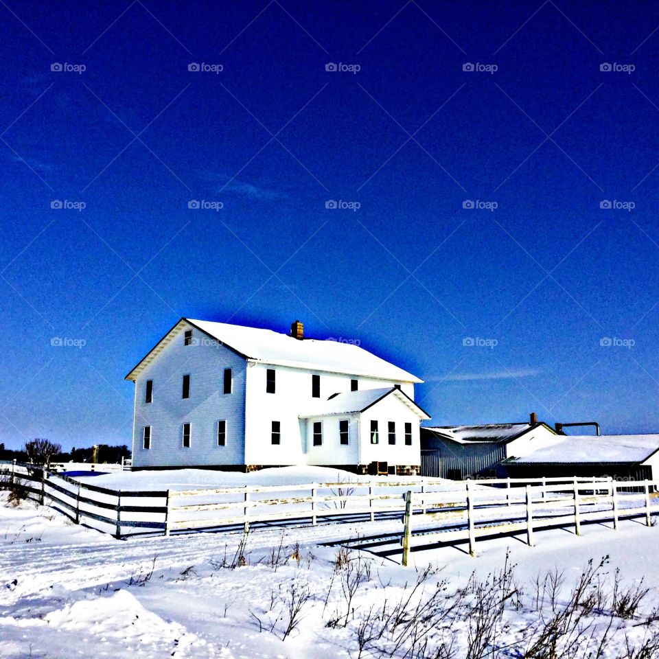Amish home in winter .