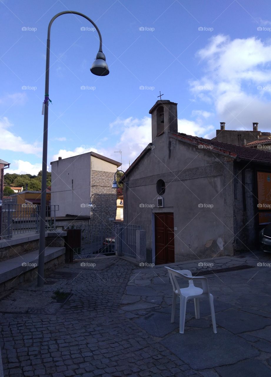 Small church in the town center square