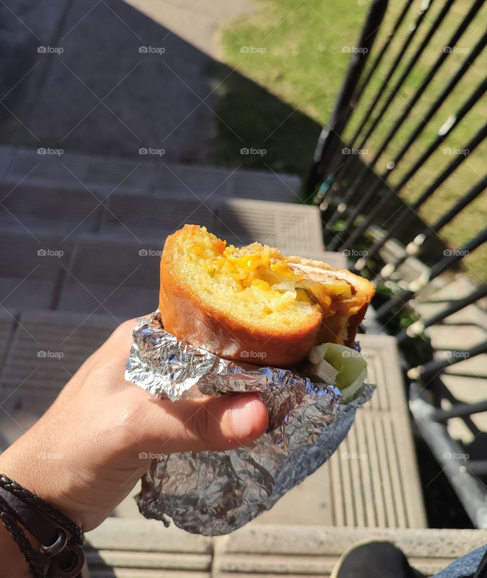 Garlic bread, burger