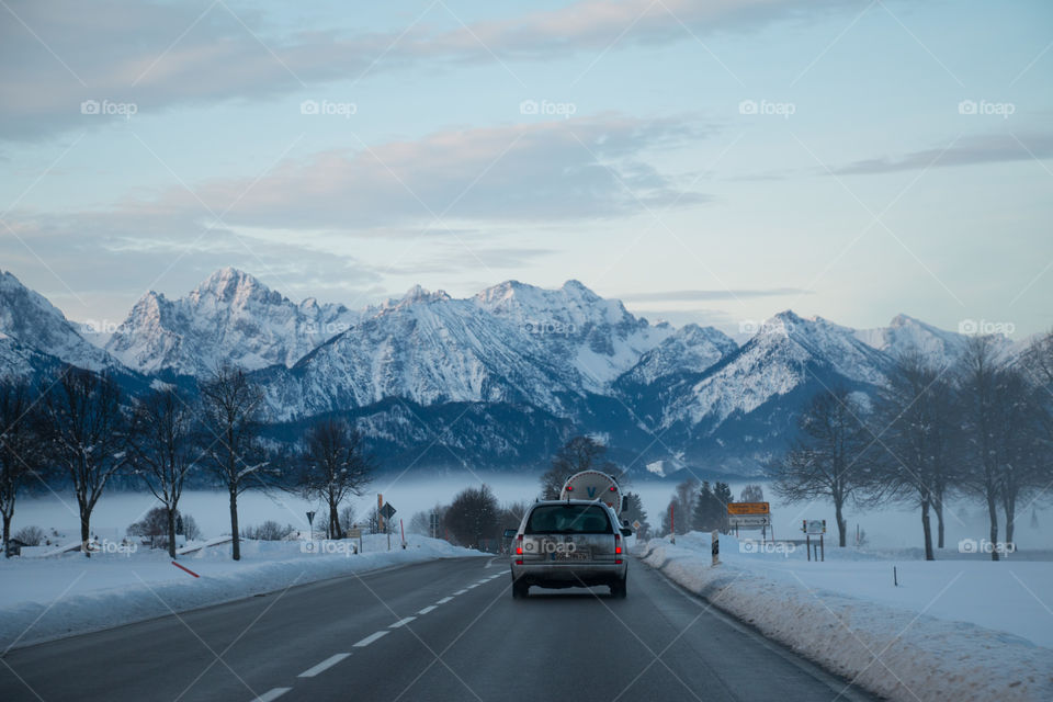 Driving in the fog in the Alps