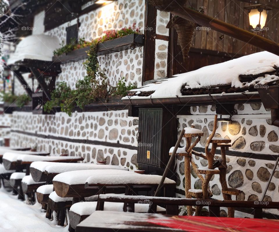 Snow covered garden