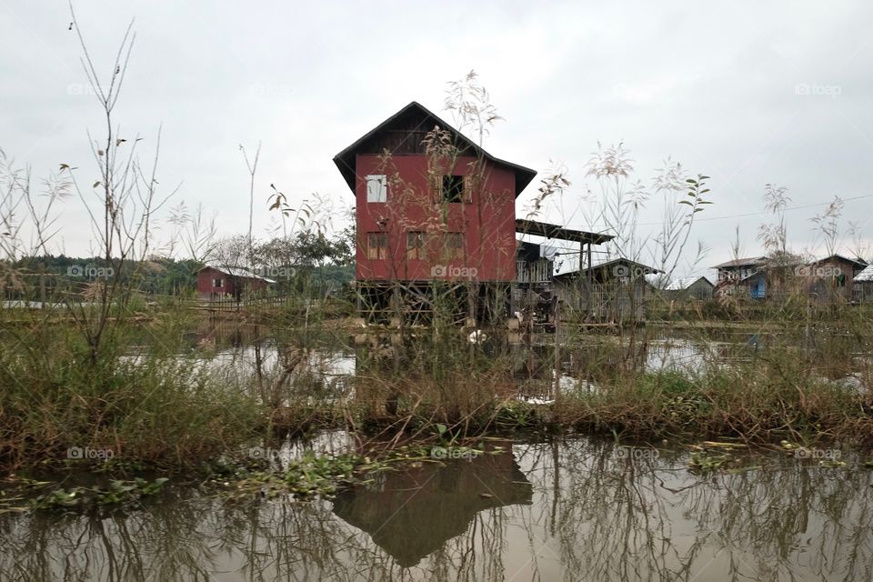 Red house on the lake