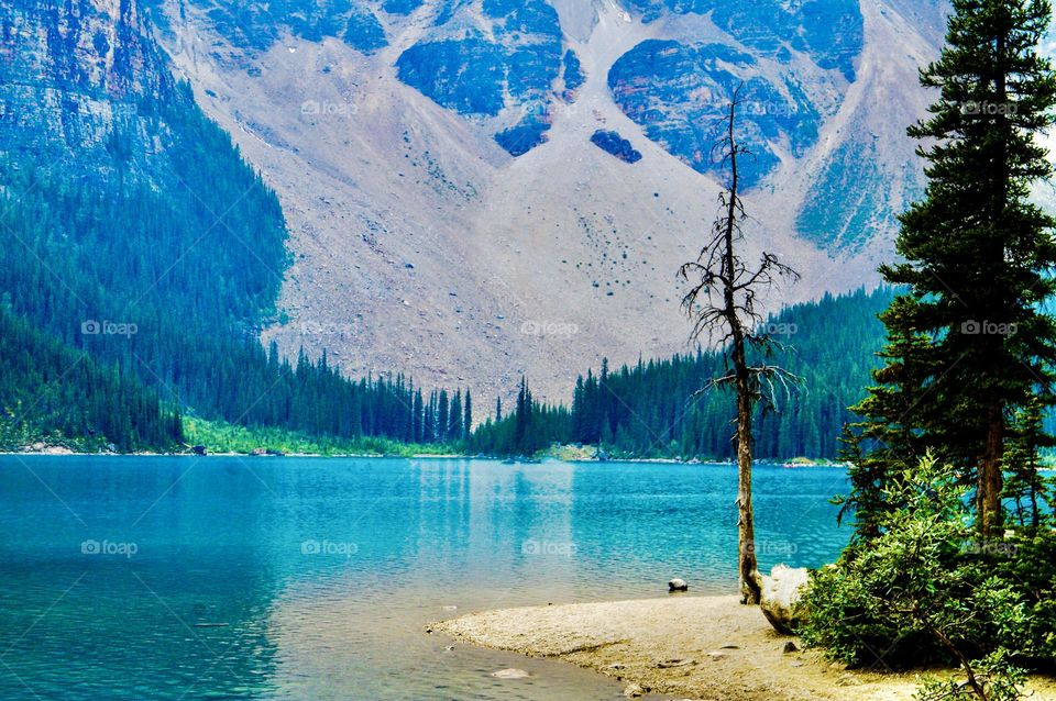 The amazing glacier formed Moraine Lake in Alberta, Canada.