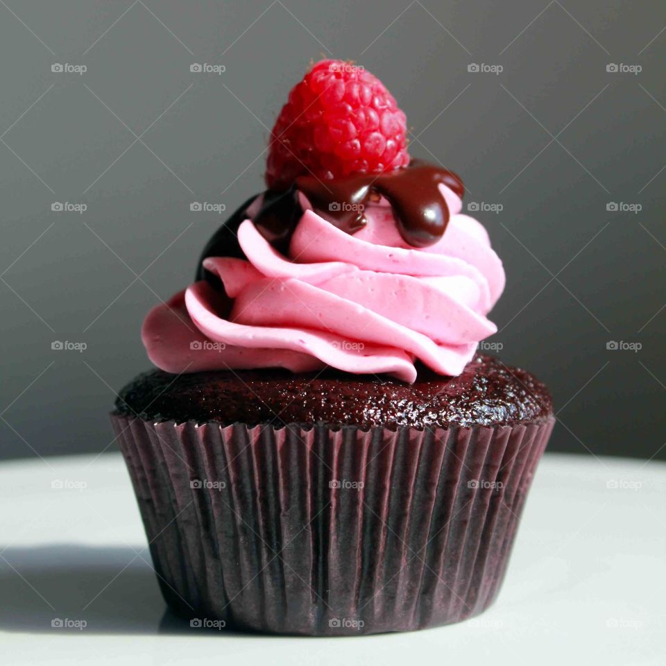 Chocolate cupcake with raspberry