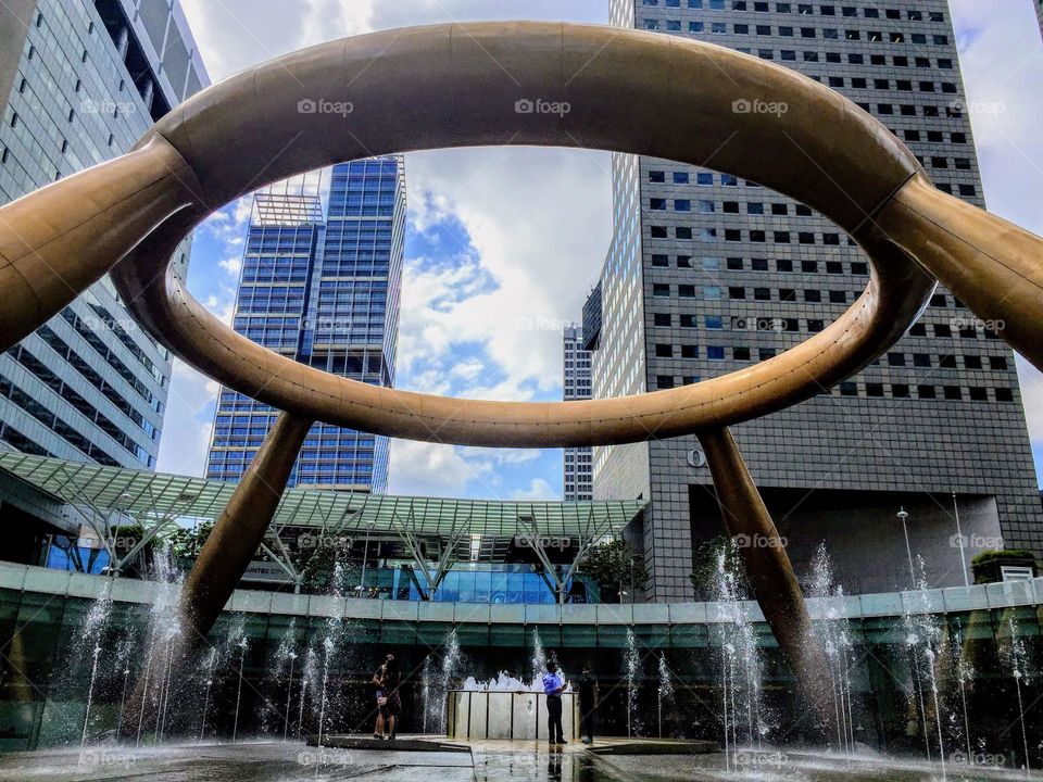 Bottom up view to the famous fountain of wealth sight in Singapore