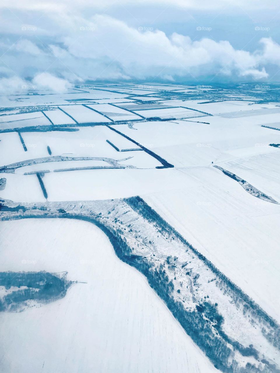 Ukrainian winter landscape from an airplane before full-scale war