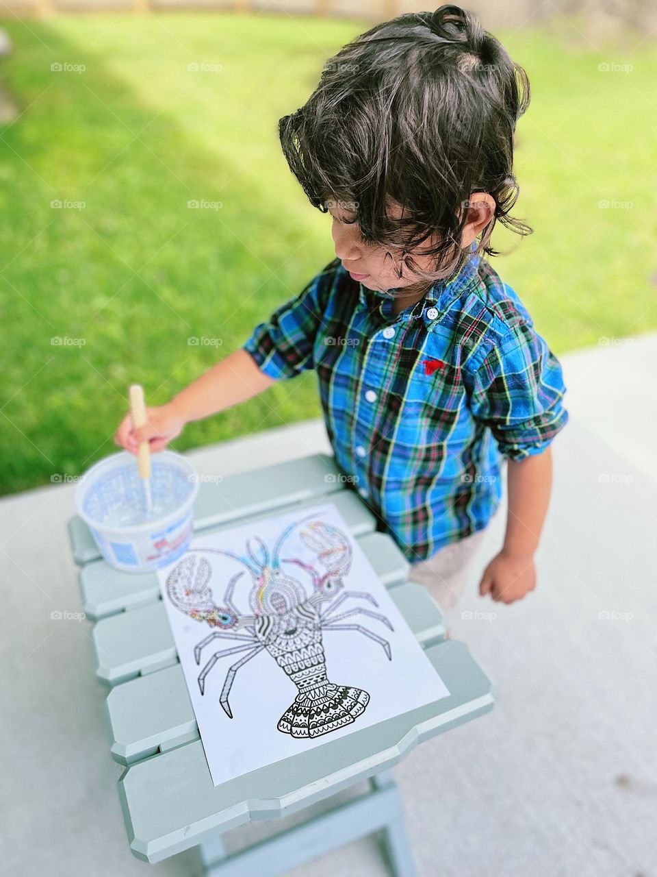 Toddler painting, arts and crafts with a toddler, painting outside with a toddler 