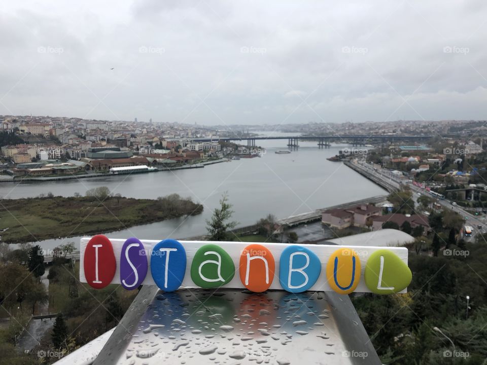 Istanbul, unique souvenir with colored stones and Bosphorus background