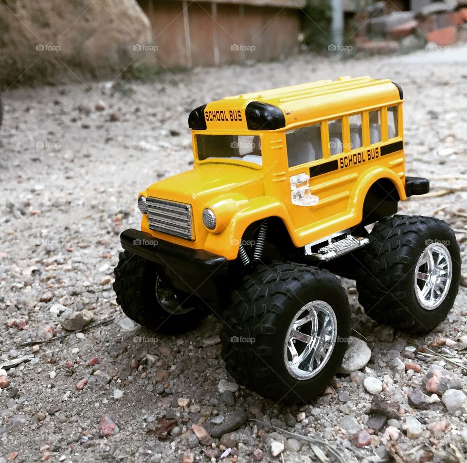 Toy school bus closeup