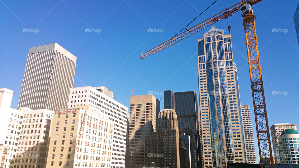 City Buildings in Seattle Washington on a bright summer day