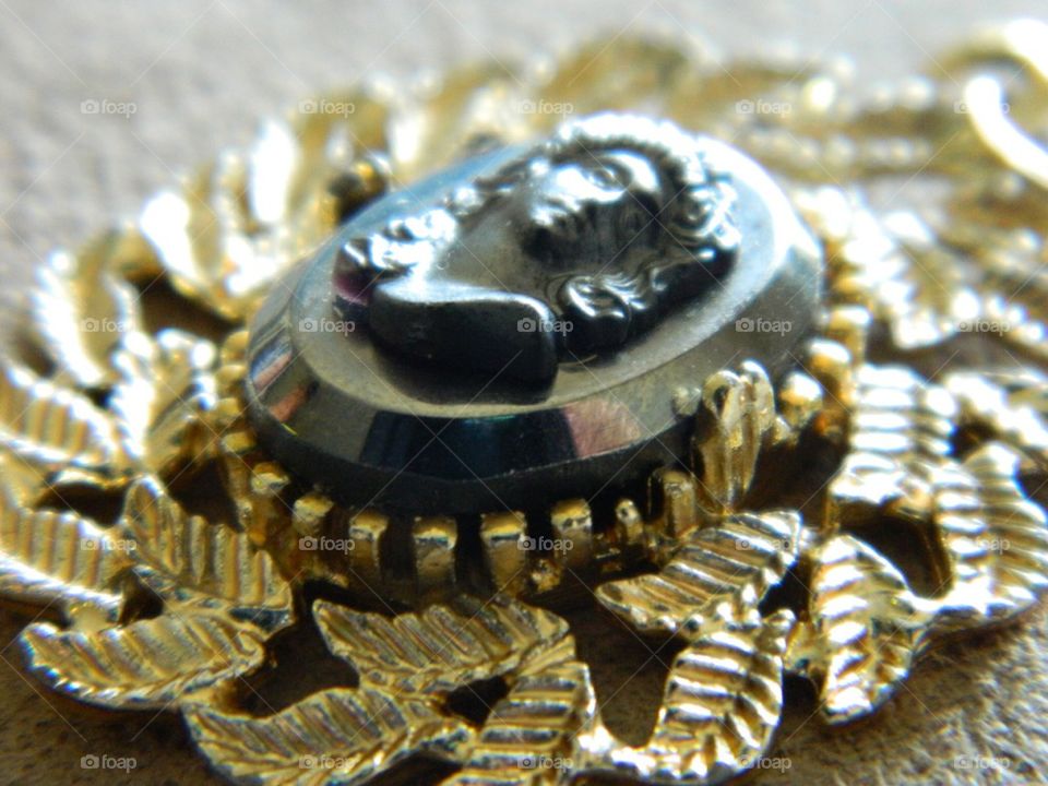 Broach . Marco photo of a cameo 