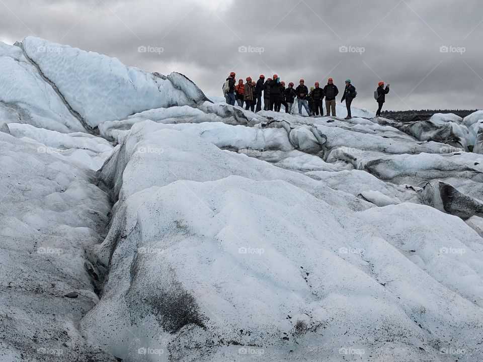 group of climbers on top of the Matanuska glacier in Alaska.