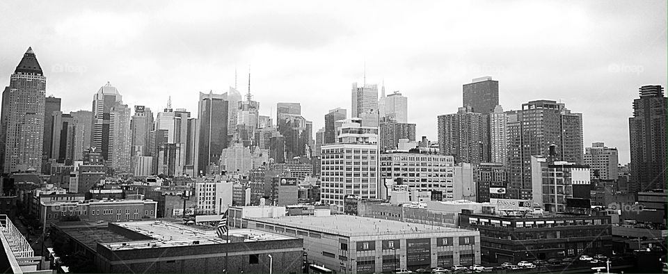 Skyline . New York City skyline from Hell's Kitchen neighborhood - black and white architecture mission

