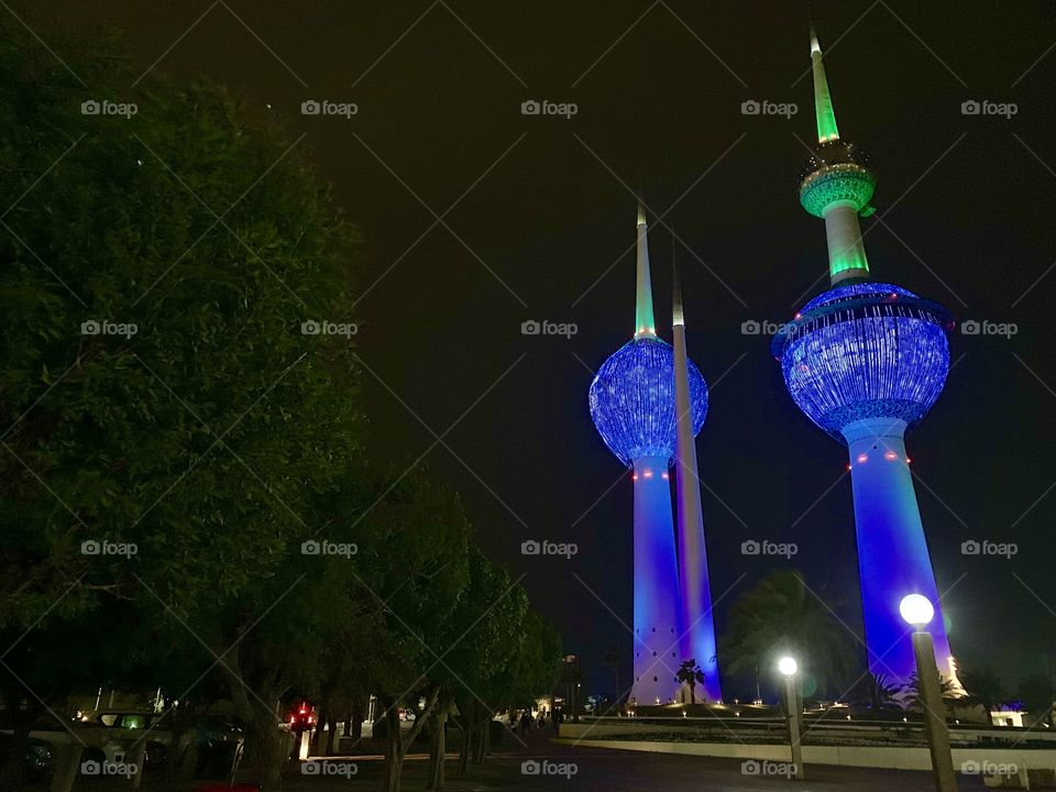 Kuwait Towers are most Kuwait famous landmark in the country since 1979. Biggest tower contain a cafe and a restaurant that views Kuwait city. Photo taken in 16th of Feb 2019