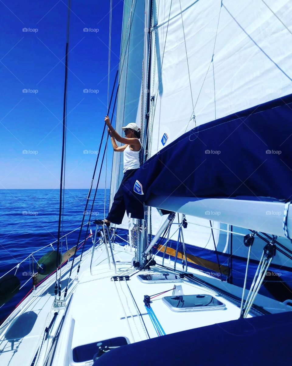 a blue day on a sailboat