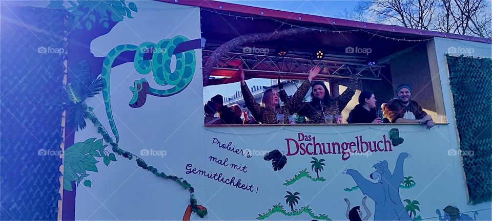 The „Jungle Book“ is the motto for this float in the carnival parade in „Bad Füssing“, „Bavaria“, Germany on „Mardi Gras“ or „Fat Tuesday“, last day of festivities for the season. 2024. Hypnotic Productions