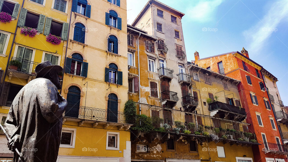 Statue and architecture in Verona in Italy