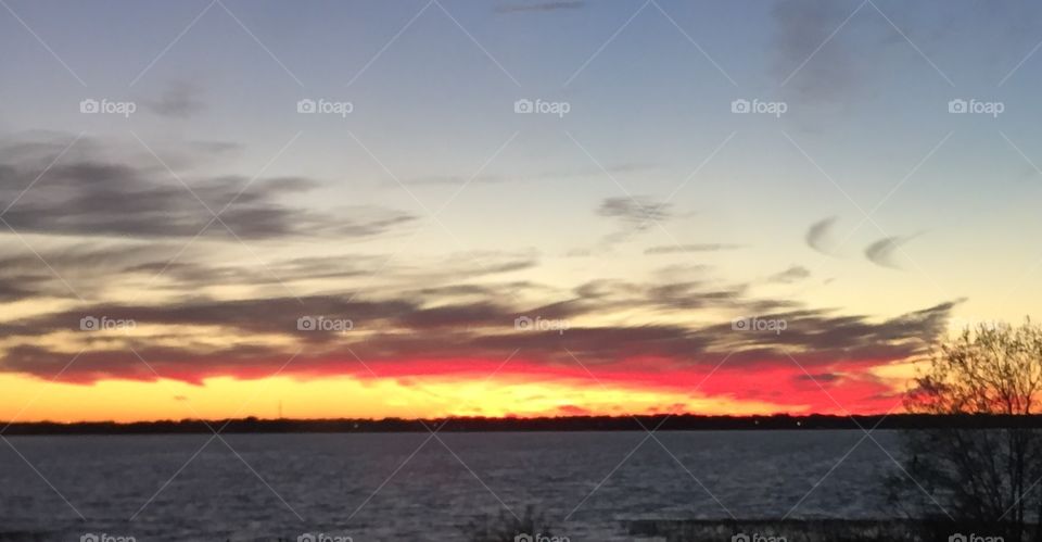 Blazing sunset on the lake in central Florida
