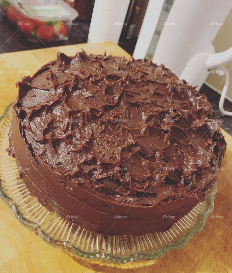 Home baked chocolate fudge cake 