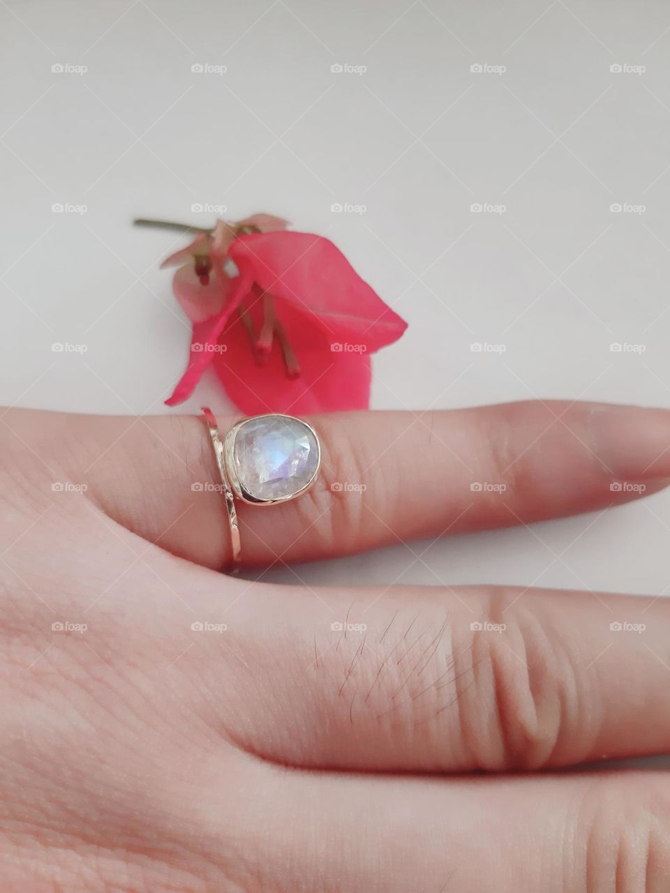 14k gold ring with plat pear Moonstone