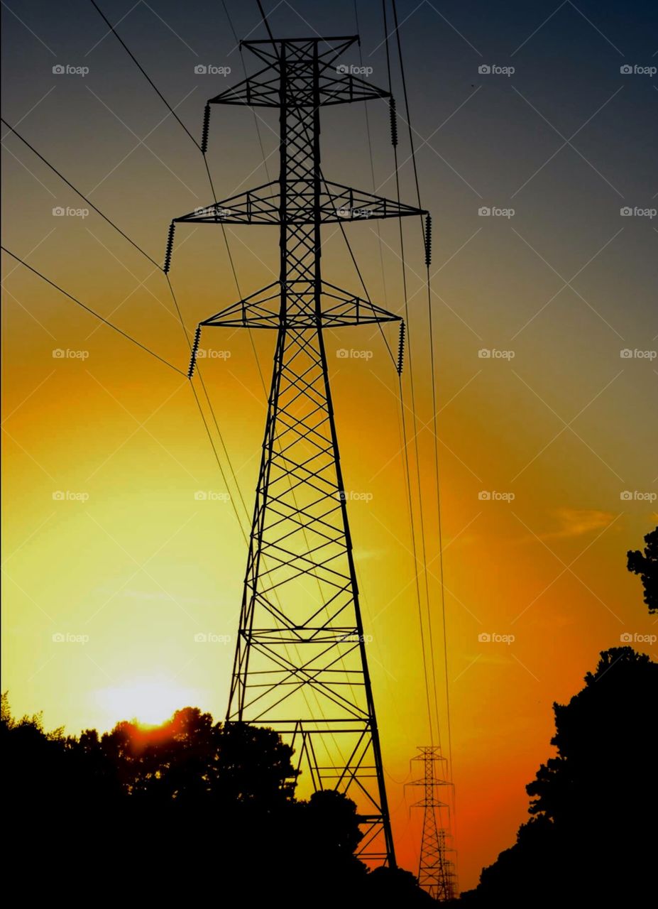 Beautiful Sunset and electric tower 