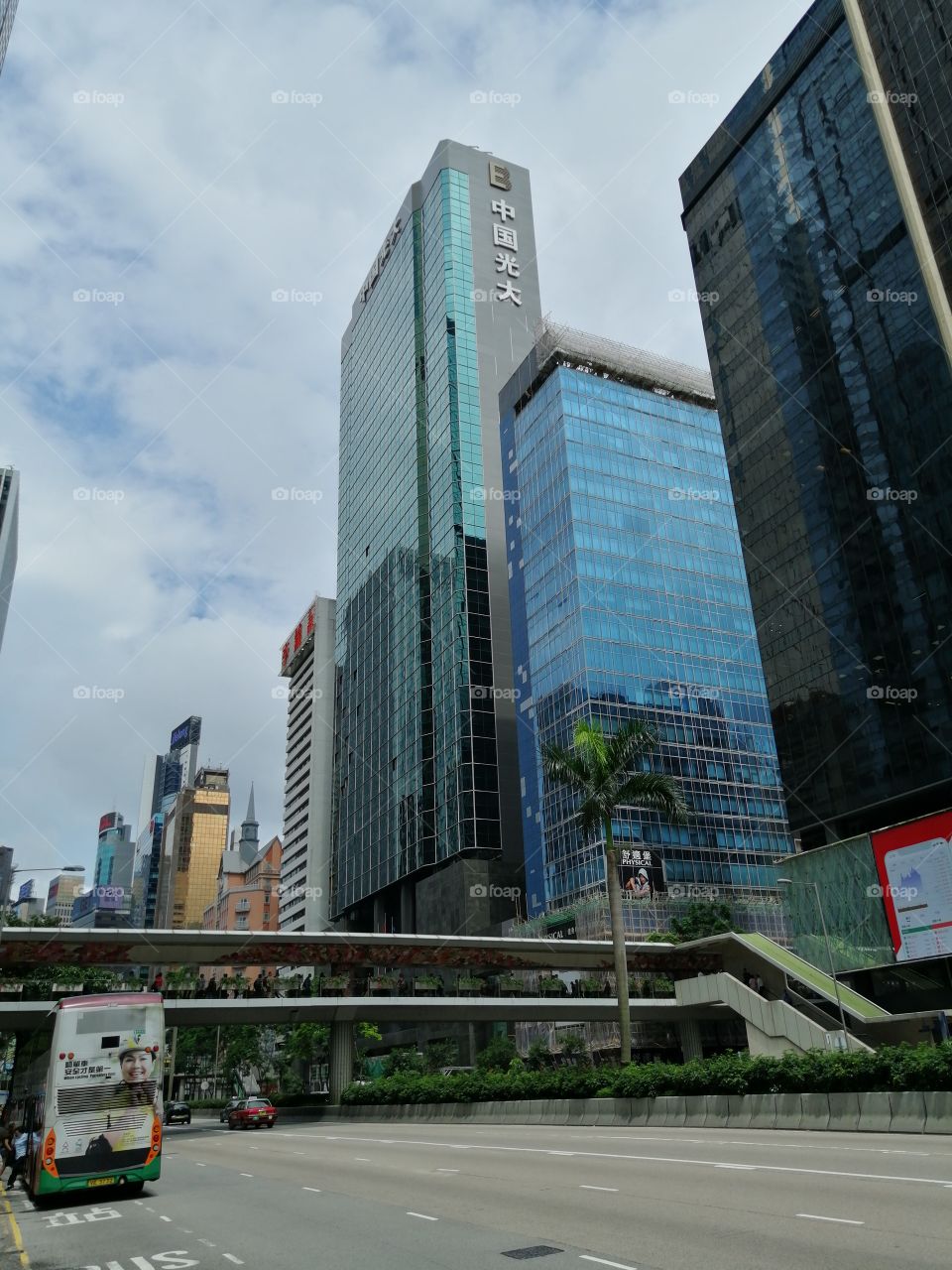The Immigration Bridge, China Underwriters Centre, and Dah Sing Financial Centre, Wanchai, Hong Kong