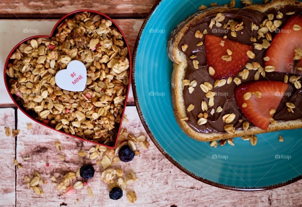 Healthy Lunch, Heart Healthy, Granola With Strawberries And Blueberries, Lunch Time, Healthy Food Flatlays, Be Mine Love Lunch 