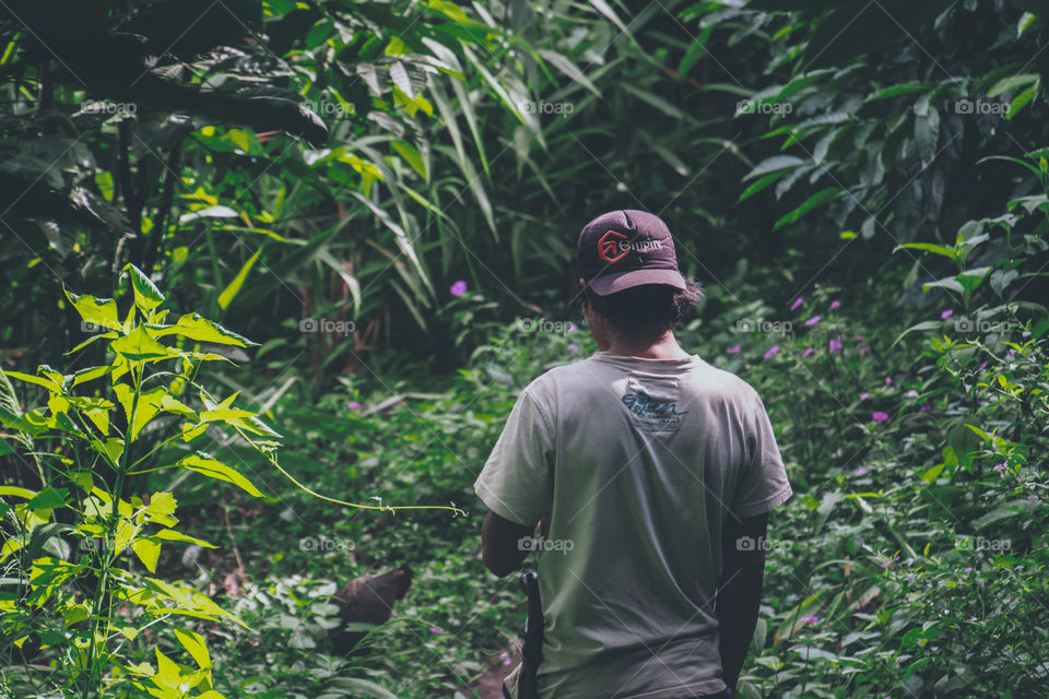 A farmer walks into the forest