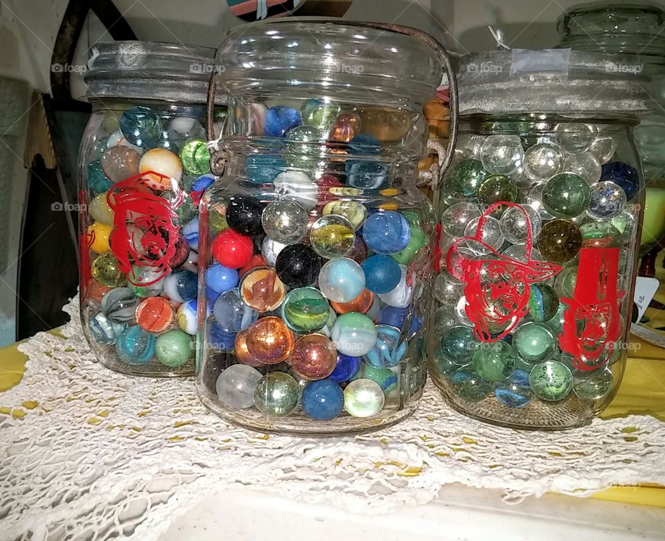 marbles in jars