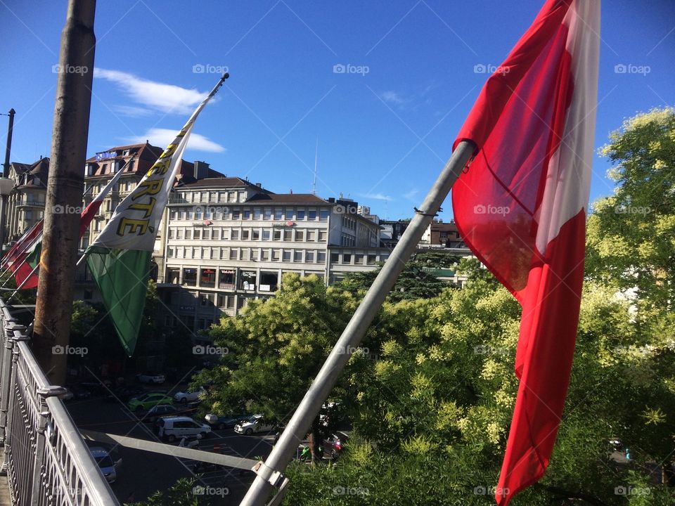 Geneva flag and city view