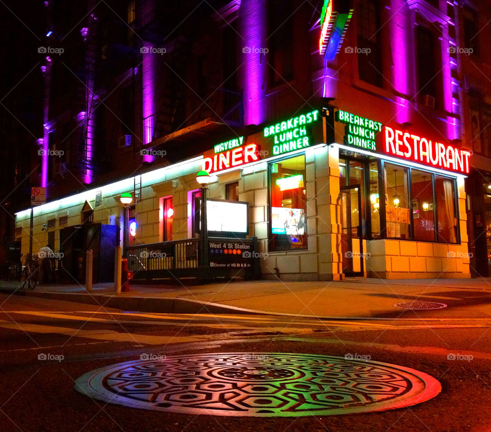 color restaurant neon reflection by jillsager