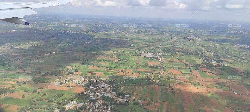 beautiful view of city from landing plane.