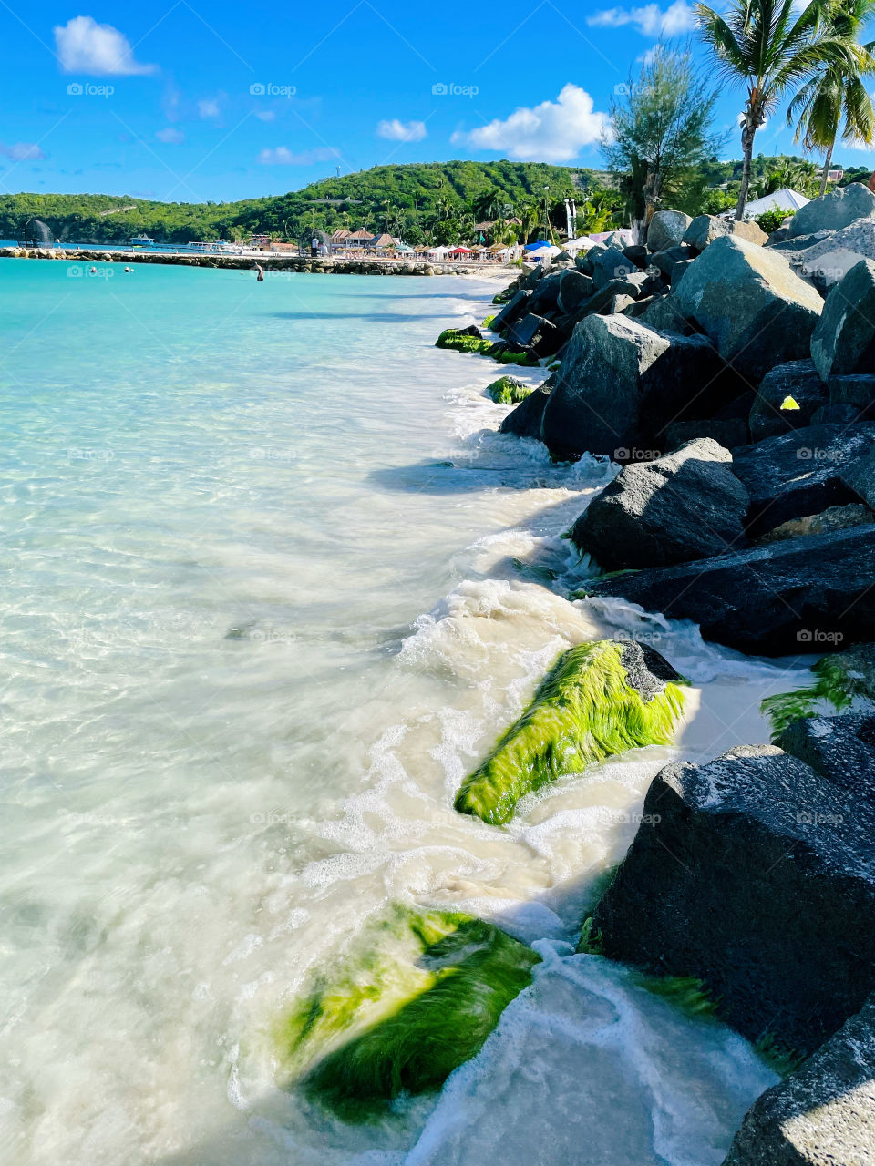 Turquoise Caribbean ocean rocky coast line