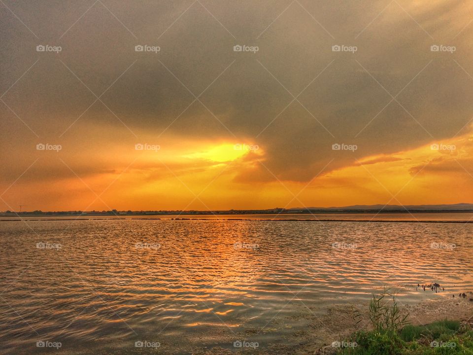 Beautiful sunset over a lake.