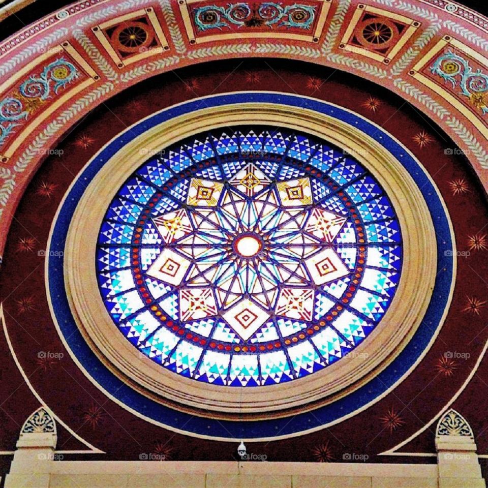 Stained glass window at Alexandra Palace, London 