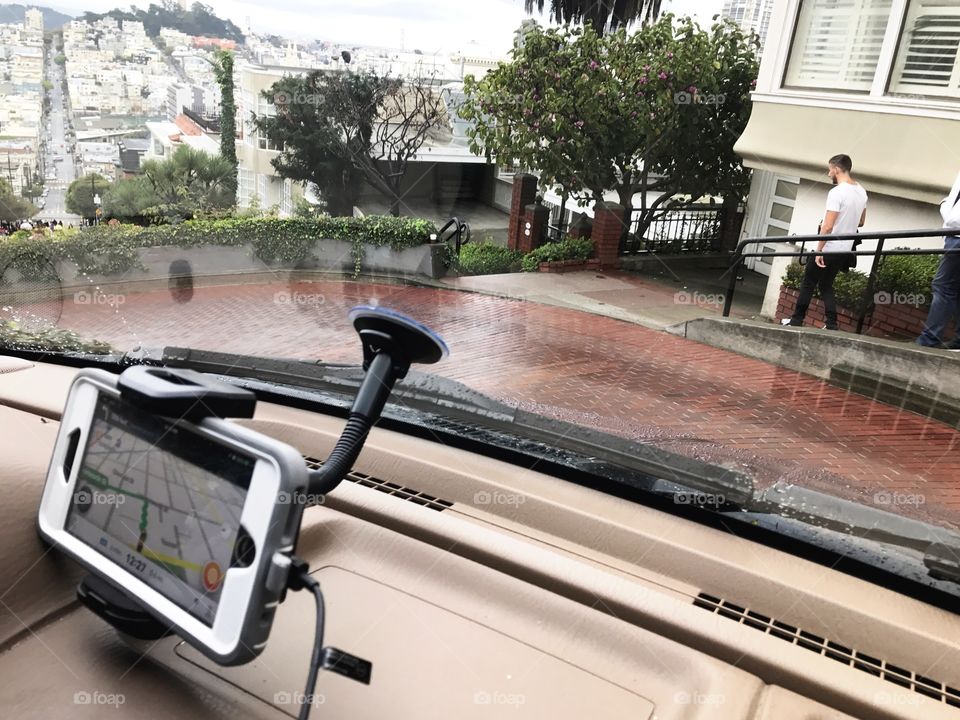 Driving down Lombard Street. San Francisco, California 