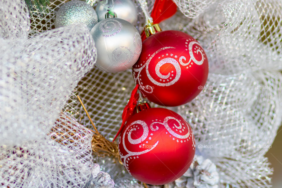 Red and silver christmas decoration. Concept of holidays.