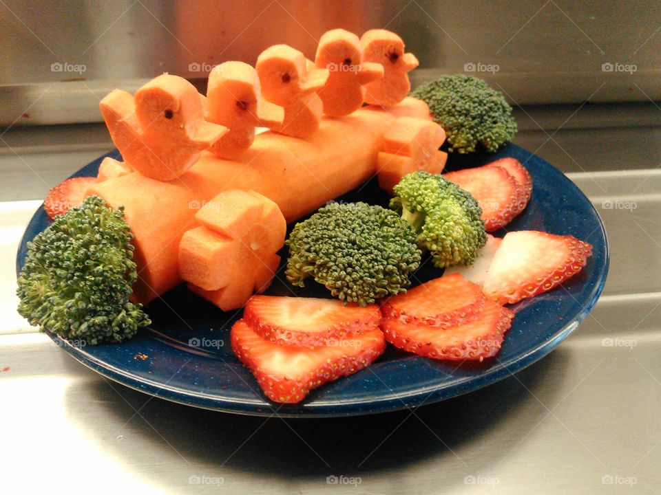 veggie ride. veggie art  display ducks food fruit