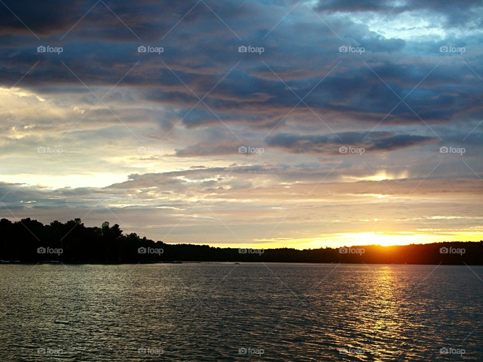 Lake Ann sunset from kayak view