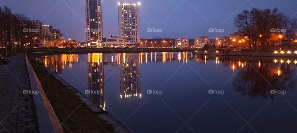 beautiful night light street view, windows magic light, cityscape