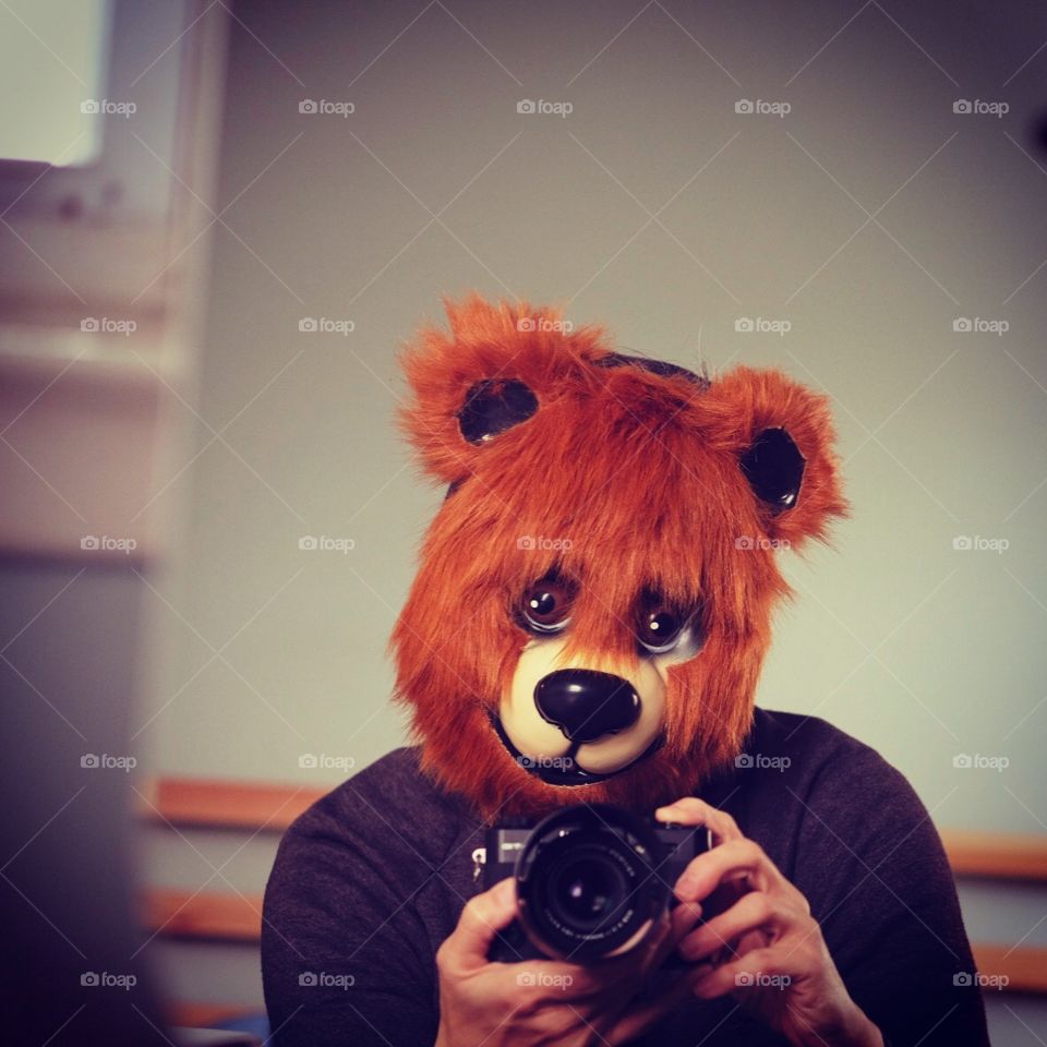 Selfie In The Mirror, Selfie Of A woman In A Bear Mask, Selfies With Fujifilm, Selfie With A Mask On, Looking In The Mirror, Reflection In The Mirror